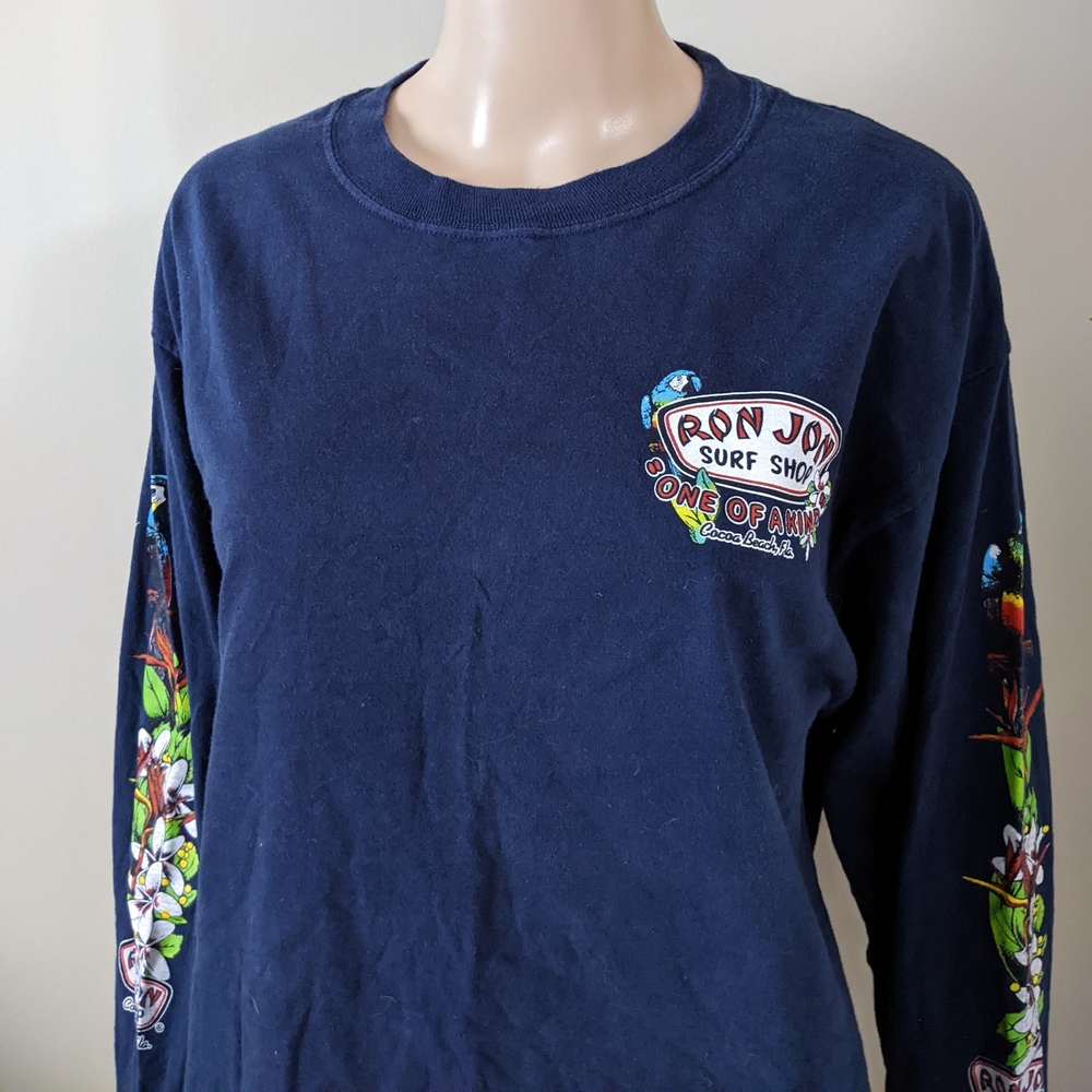 Ron Jon Surf Shop Cocoa Florida Beach Navy Long Sleeve Shirt, Size Large